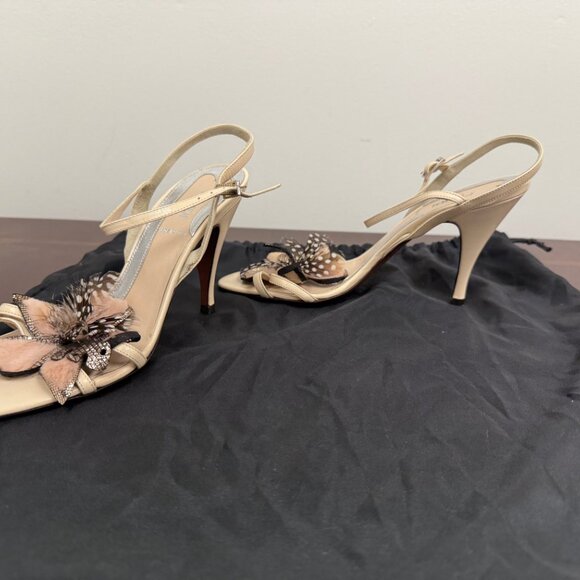 FENDI Blush/White Leather with Feathers Sandals - Picture 3 of 5